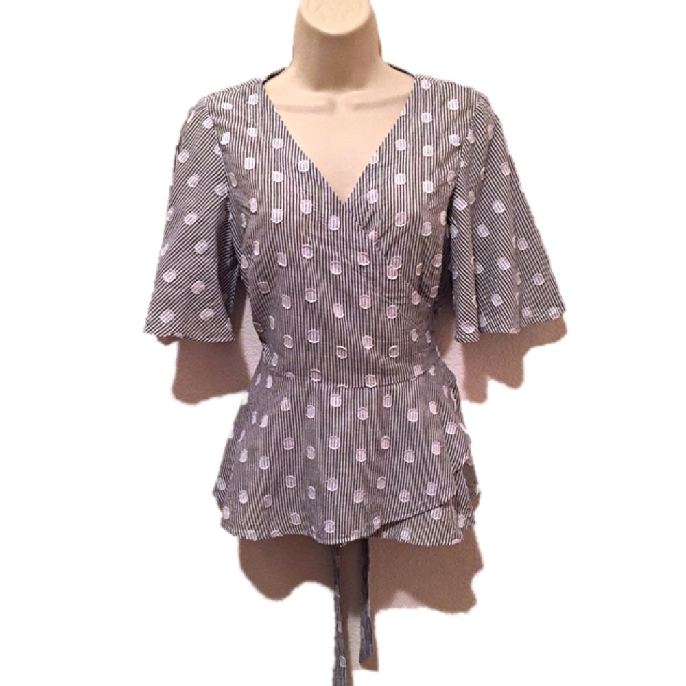 Loft wrap shirt stripes with polka dots S